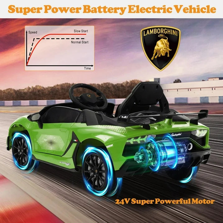 Lamborghini 24V Kids Ride on Cars, Powered Electric Cars for Kids 3-5 Boy Girl Gift, Lamborghini Xago 4 Wheels Battery Ride on Toy Cars With Remote Control, Bluetooth, LED Lights, Green