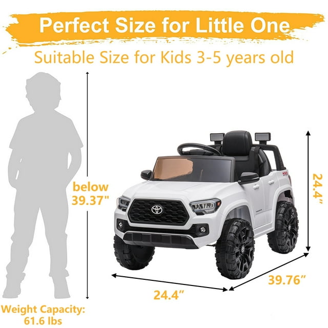 Toyota Tacoma Ride on Cars for Boys, 12V Powered Kids Ride on Cars Toy with Remote Control, White Electric Vehicles Ride on Truck with Headlights/Music Player for 3 to 5 Years Old Boy Girls GTIN:08043618885616