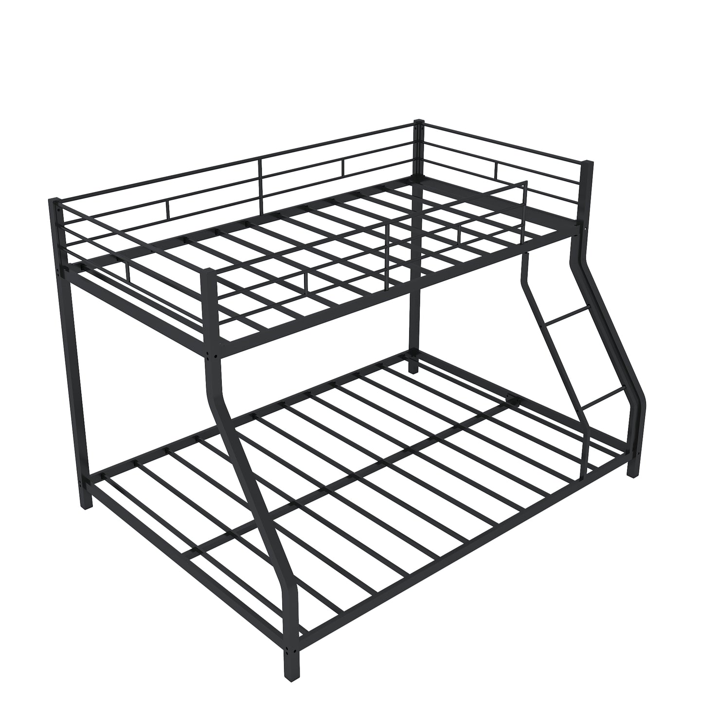 Metal Twin Over Full Bunk Bed, Heavy-duty Metal Bunk Beds For Kids Twin Over Full Size, Low Profile Metal Bunk Bed with Ladder and Full-Length Guardrail, Modern Kids Room Furniture, Black