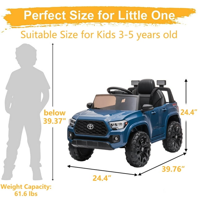 Toyota Tacoma Ride on Cars for Boys, 12V Powered Kids Ride on Cars Toy with Remote Control, Blue Electric Vehicles Ride on Truck with Headlights/Music Player for 3 to 5 Years Old Boy Girls GTIN:08043618885371