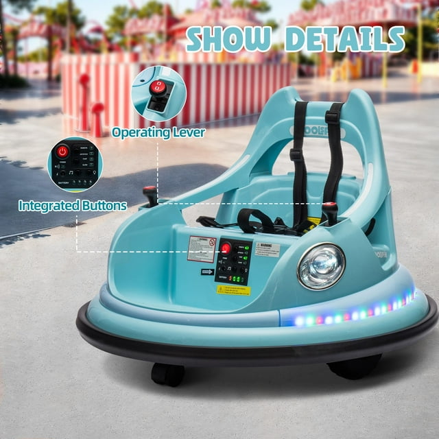 Kids Bumper car, 12V Electric Ride on Bumper Car with Remote Control, LED Lights, Safety Belt, Music and 360 Degree Spin, Battery Power Ride on Toys for Kids Toddler, ASTM Certified, Blue
