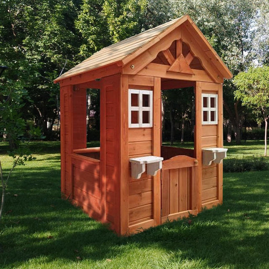 COCLUB Playhouse for Kids Outdoor, Modern Wooden Playhouse with Working Door, Windows, Flowers Pot Holder, Play House for Kids Ages 4-8, 42"x46"x55"
