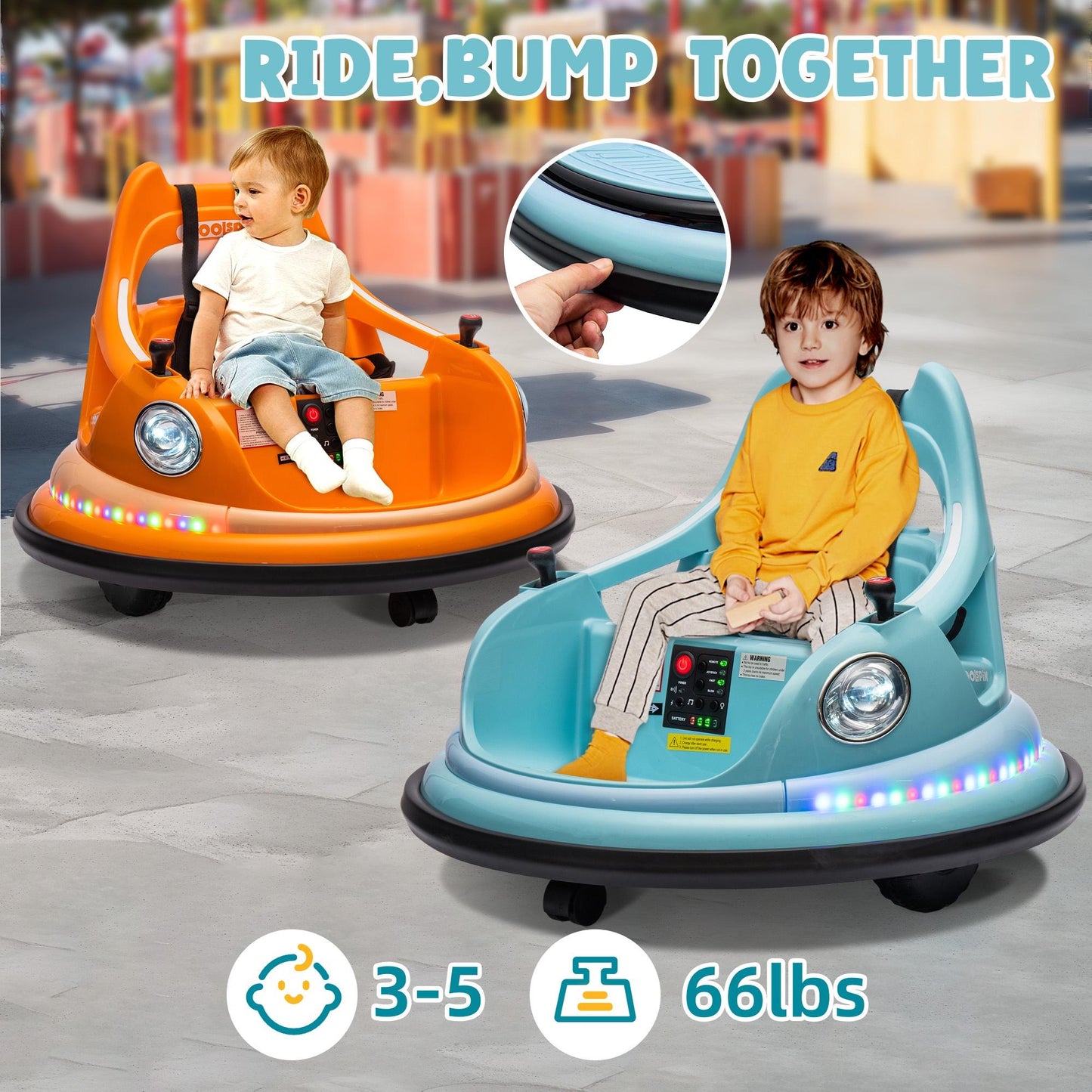 Kids Bumper car, 12V Electric Ride on Bumper Car with Remote Control, LED Lights, Safety Belt, Music and 360 Degree Spin, Battery Power Ride on Toys for Kids Toddler, ASTM Certified, Blue