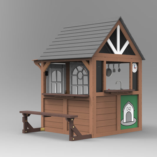 COCLUB Outdoor Playhouse, Wooden Playhouse for Kids Toddlers Outdoor with Bench/Fence/Kitchen/Door Nameplate/Pretend Phone, Girls Boys Outdoor Toy Gift for Ages 3+, 62.99"(W)* 67.32"(L) * 65.35"(H)