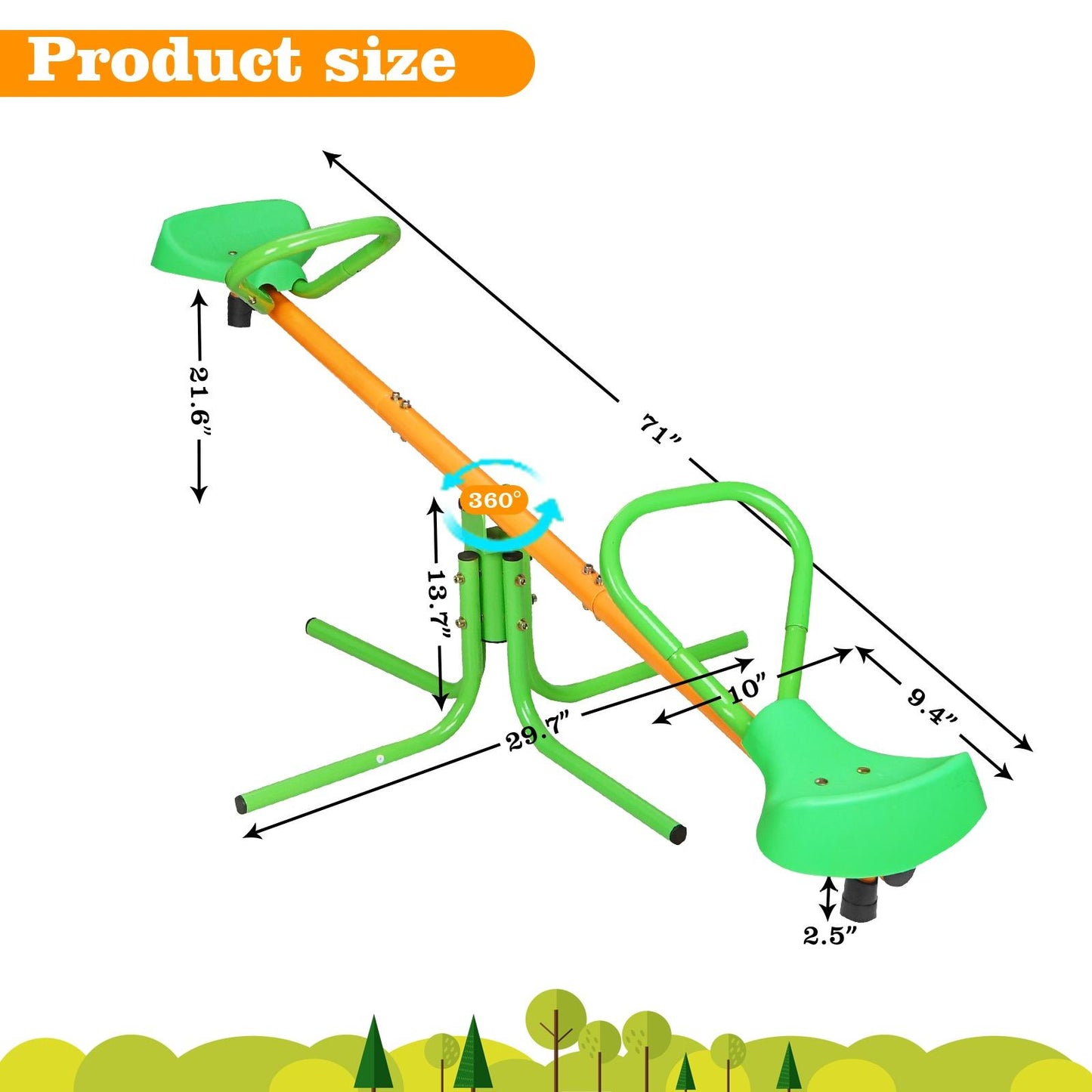 COCLUB Kids Seesaw Swivel Teeter Totter, Outdoor Playground Equipment 360 Degrees Rotating Safe, Fun Kids Toy for Ages 3-8, Green