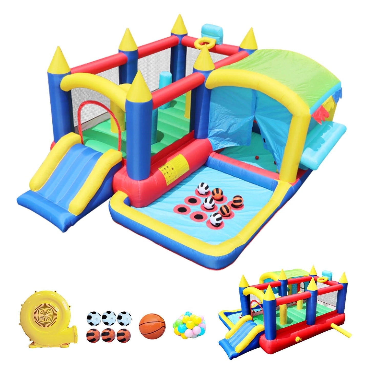 COCLUB Large Bounce House for Kids 3-6 | Inflatable Bouncy Castle with Slide, Climbing Wall, Ball Pit & Blower | Outdoor/Indoor Play (Includes Storage Bag)