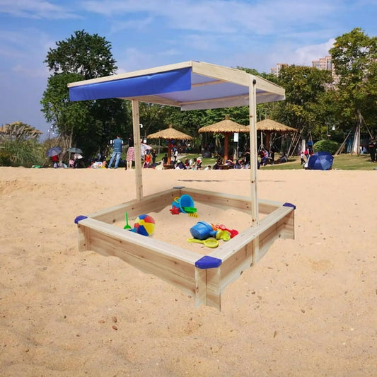 COCLUB Kids Sandbox with Cover, Outdoor Sandbox with Canopy Height Adjustable, Sand Pit for Backyard Play, Wooden Sand Box, Outdoor Toy Gifts for Children, Golden Red
