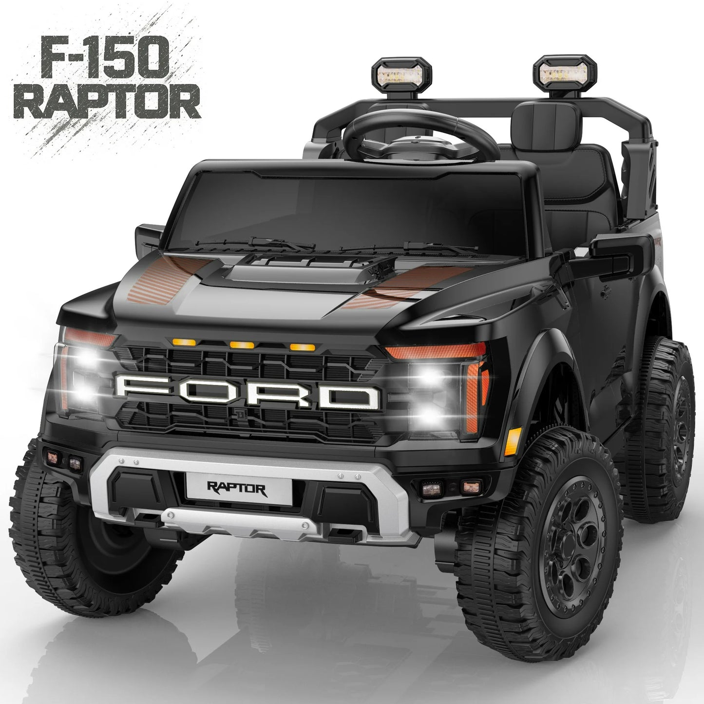 Ford F150 Raptor 24V Powered Ride on Cars for Kids, Extra large Real 2 Seater Ride on Toys with Remote Control, Bluetooth, LED, Truck Storage, Electric Vehicles Ride on Truck for Boys Girls Gifts