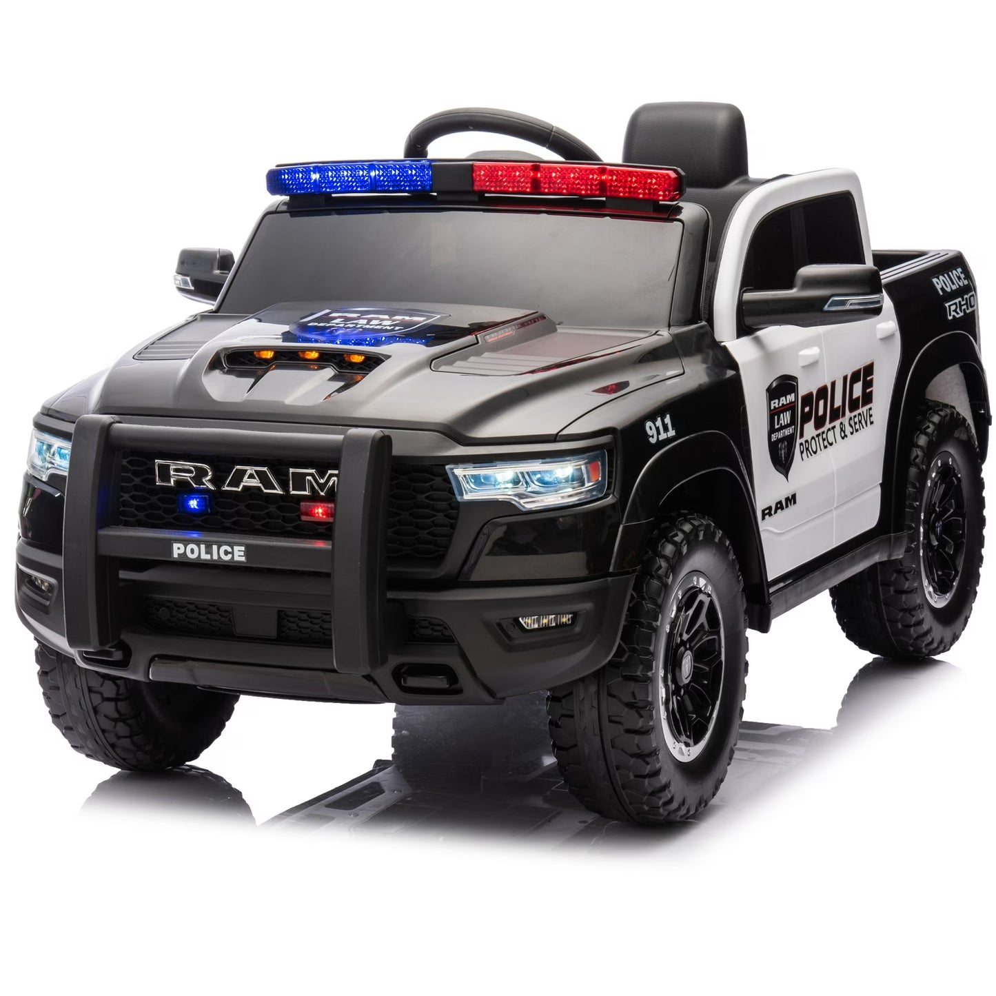 RAM 1500 Ride on Truck Cars, 12V Powered Ride on Toys with Remote Control, 4 Wheel Suspension Electric Cars for 3-5 Yrs Boy Girl W/Key Switch, 5 Point Safety Belt, Music, Bluetooth, LED Lights, Black