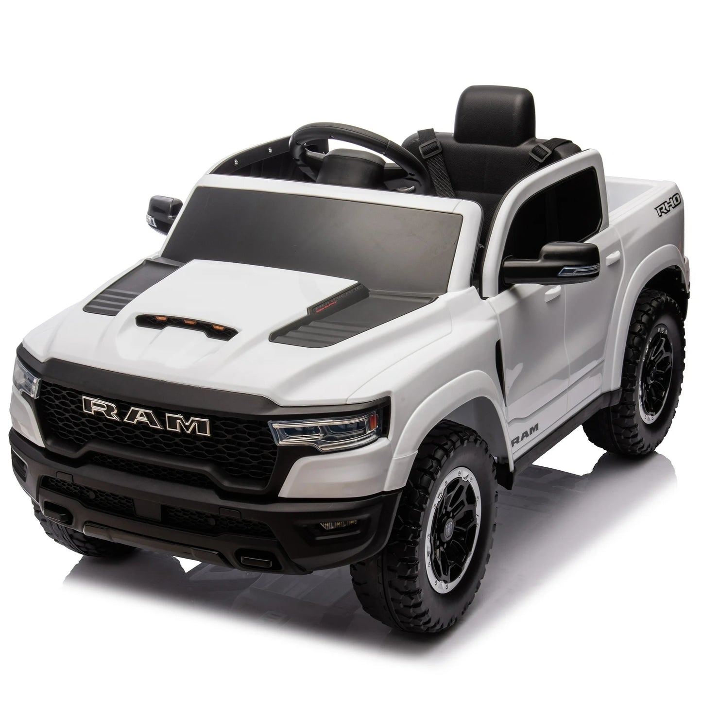 Dodge RAM Ride on Car, 12V Powered Ride on Toy with Remote Control, Rear Wheel Suspension, 5 Point Safety Belt, MP3 Player, Bluetooth, LED Lights, Electric Vehicles for 3-8 Years Boys Girls, Black