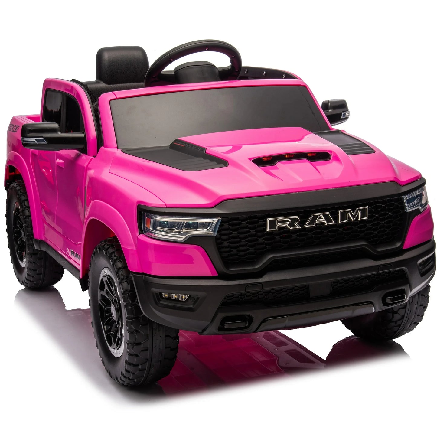Dodge RAM Ride on Car, 12V Powered Ride on Toy with Remote Control, Rear Wheel Suspension, 5 Point Safety Belt, MP3 Player, Bluetooth, LED Lights, Electric Vehicles for 3-8 Years Boys Girls, Black