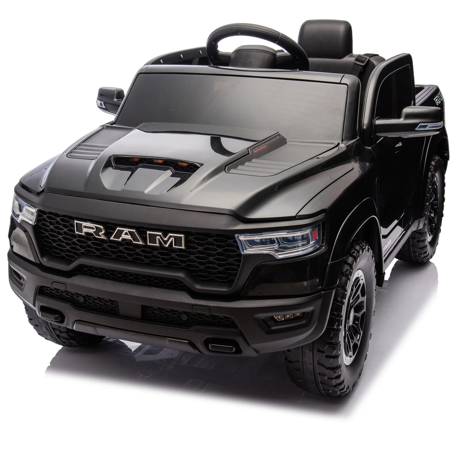 Dodge RAM Ride on Car, 12V Powered Ride on Toy with Remote Control, Rear Wheel Suspension, 5 Point Safety Belt, MP3 Player, Bluetooth, LED Lights, Electric Vehicles for 3-8 Years Boys Girls, Black