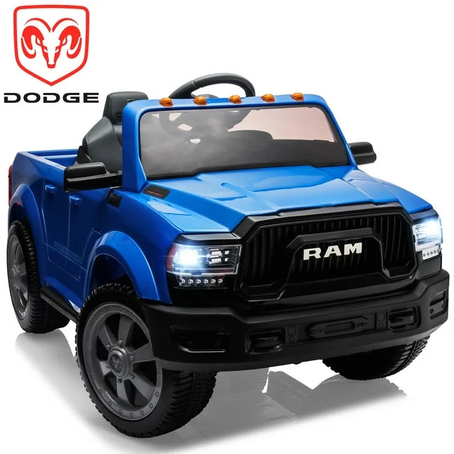 Dodge RAM Ride on Car, 12V Powered Ride on Toy with Remote Control, Rear Wheel Suspension, 5 Point Safety Belt, MP3 Player, Bluetooth, LED Lights, Electric Vehicles for 3-8 Years Boys Girls, Black