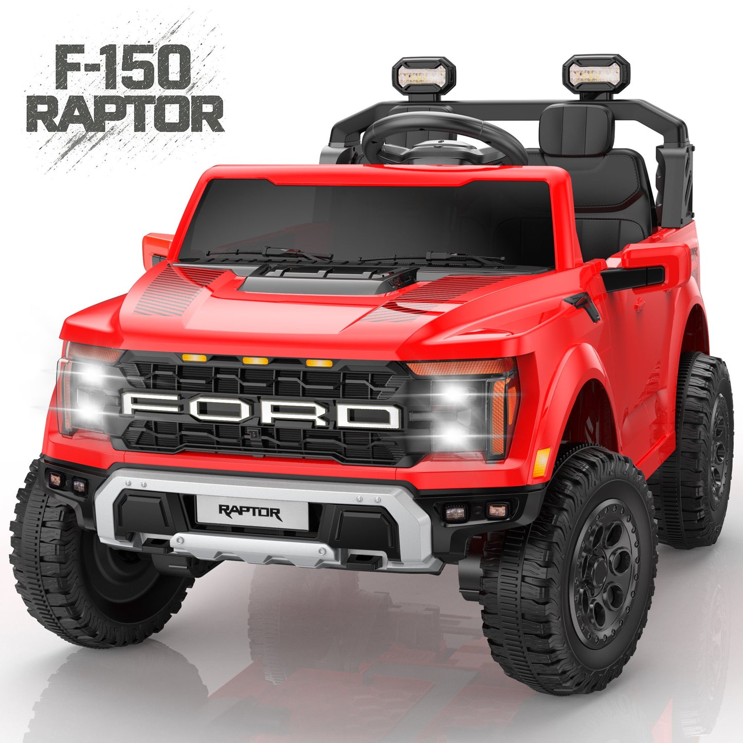 Ford F150 Raptor 24V Powered Ride on Cars for Kids, Extra large Real 2 Seater Ride on Toys with Remote Control, Bluetooth, LED, Truck Storage, Electric Vehicles Ride on Truck for Boys Girls Gifts