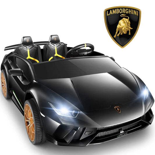 Lamborghini Huracan 24V Powered Ride on Car 2 Seat, 4WD Electric Cars for Kids with Remote Control, Suspension, LED Light, Music, Bluetooth, Children Ride on Toy for 3-8 Years Boys Girls, Black