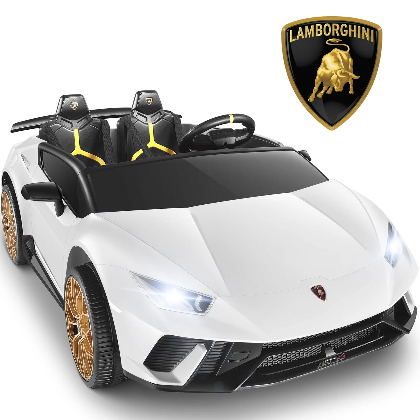 Lamborghini Huracan 24V Powered Ride on Car 2 Seat, 4WD Electric Cars for Kids with Remote Control, Suspension, LED Light, Music, Bluetooth, Children Ride on Toy for 3-8 Years Boys Girls, Black