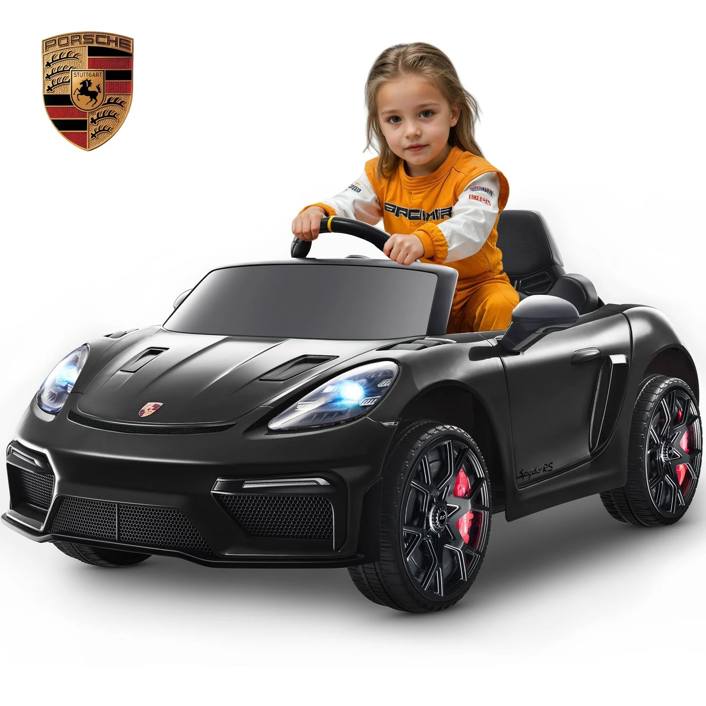 Porsche 718 Kids Ride On Toy, Electric Car for Toddlers with Remote Control, 4 Wheel Suspension, Bluetooth, Music, LED, Safety Belts, Kids Sports Ride on Car for Toddler 3-6 Yrs Boys Girls Gifts