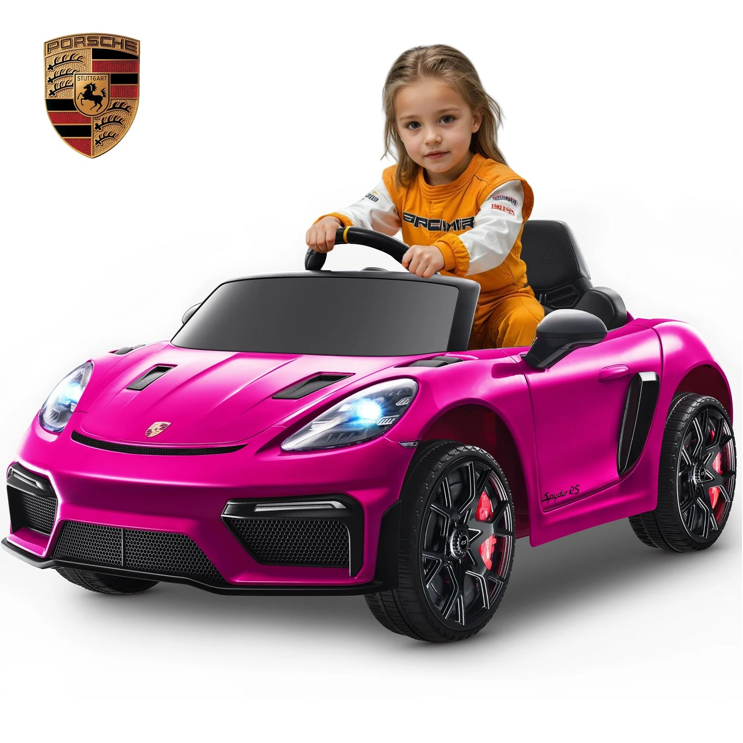 Porsche 718 Kids Ride On Toy, Electric Car for Toddlers with Remote Control, 4 Wheel Suspension, Bluetooth, Music, LED, Safety Belts, Kids Sports Ride on Car for Toddler 3-6 Yrs Boys Girls Gifts