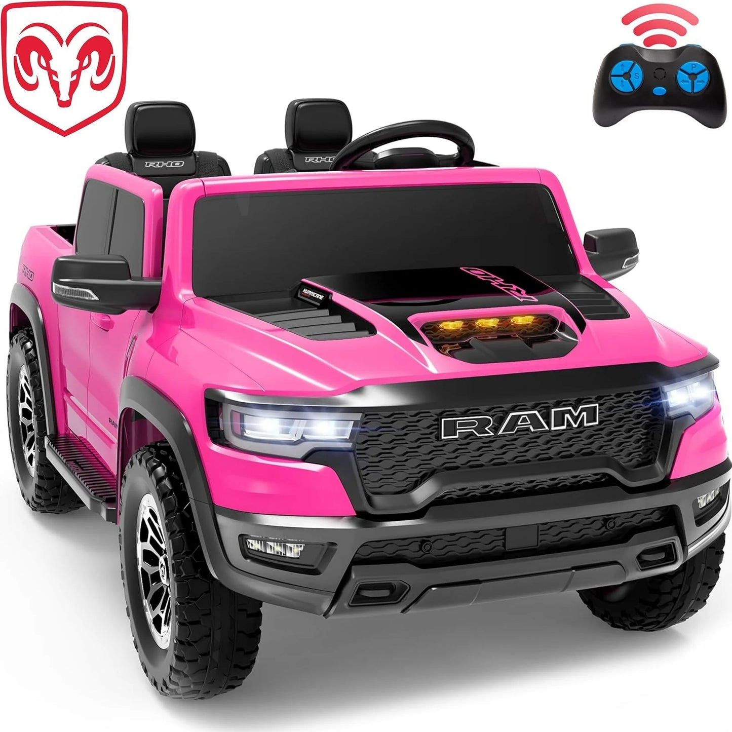RAM 1500 24V Powered Ride on Cars for Kids, Extra large Real 2 Seat Ride on Toys with Remote Control, LED Light, MP3 Player, Electric Vehicles Ride on Truck for Boys Girls Gifts, Black