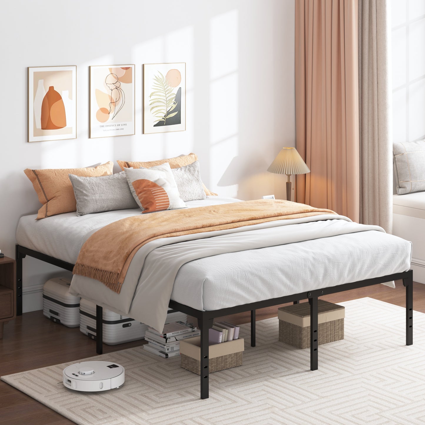 Twin Bed Frames No Box Spring Needed, 18in Tall Heavy Duty Twin Size Metal Platform Bed Frame with Large Under Bed Storage Space, Twin Size Bed Frame for Kids and Adults, Black