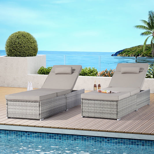 UHOMEPRO 2PCS Outdoor Chaise Lounge, Modern Patio Wicker Chaise Lounge Set with Adjustable Back, Cushioned Chaise Lounge Patio Furniture Set for Pool Garden, Steel Frame, Easy Assembly, Gray
