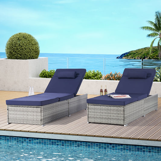 UHOMEPRO 2PCS Outdoor Chaise Lounge, Modern Patio Wicker Chaise Lounge Set with Adjustable Back, Cushioned Chaise Lounge Patio Furniture Set for Pool Garden, Steel Frame, Easy Assembly, Purple