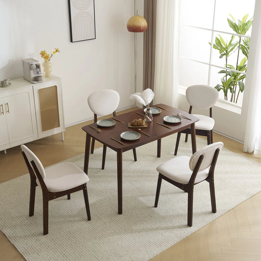 UHOMEPRO Dining Table Set for 4, 5-Piece Solid Wood Dining Room Set with 4 Upholstered Chairs, Rectangle Kitchen Table Set Dining Furniture, Modern Dining Set for Home Kitchen DiningRoom, Brown+Beige