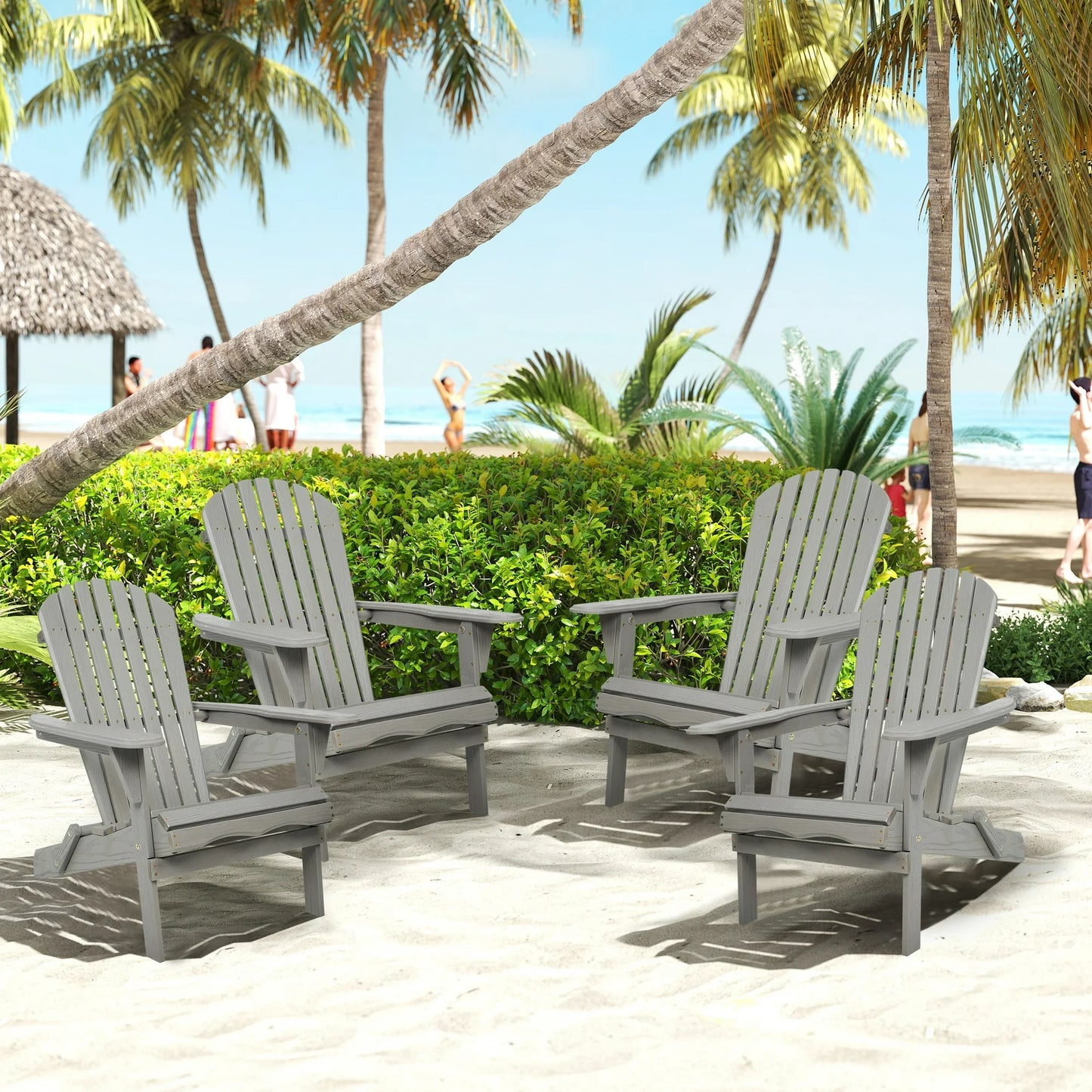UHOMEPRO Folding Adirondack Chair Set of 4, Outdoor Weather Resistant Patio Lawn Chair, Wooden Fire Pit Chair for Outside Deck Garden Backyard Balcony, Patio Furniture Set Lounge Chairs, Gray A