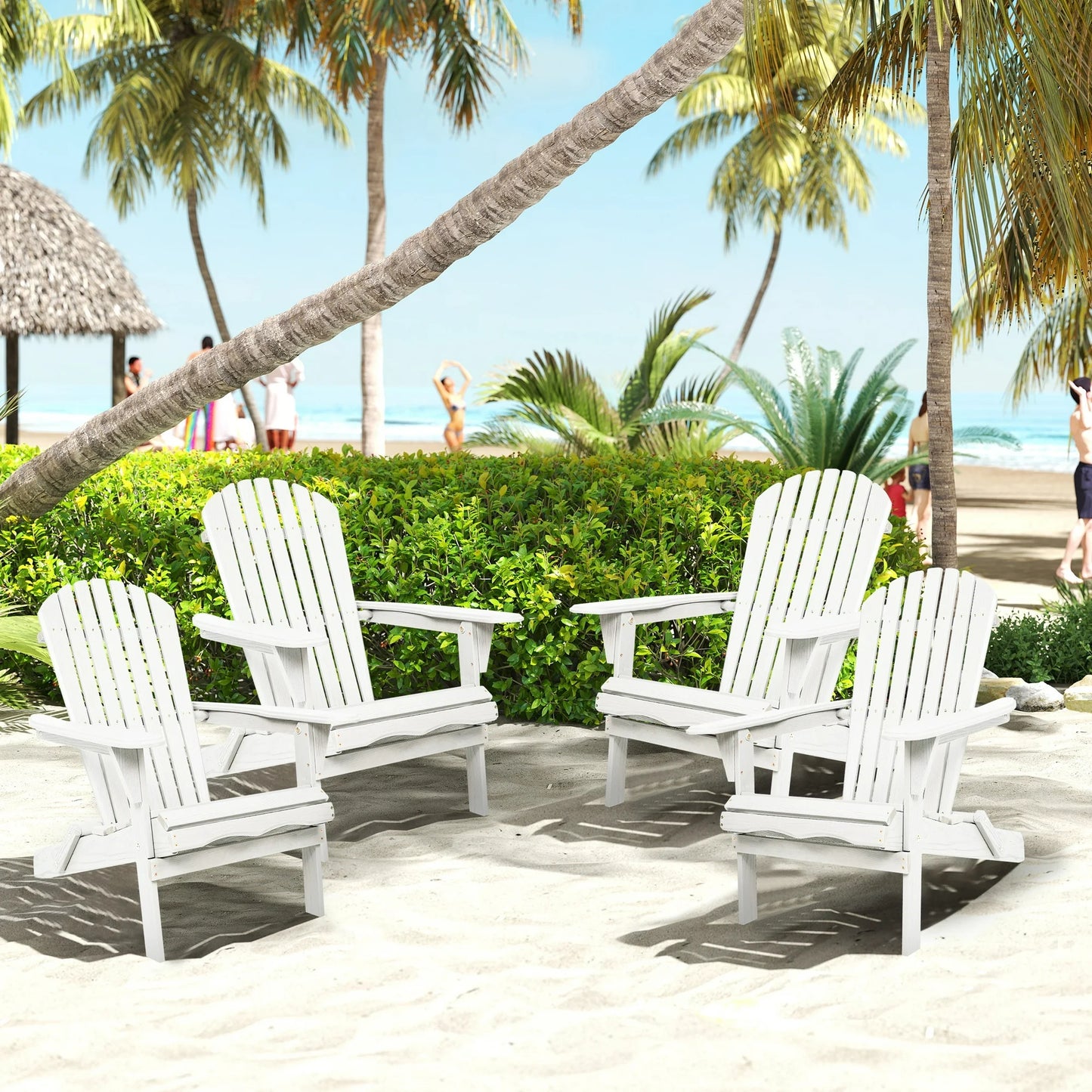 UHOMEPRO Folding Adirondack Chair Set of 4, Outdoor Weather Resistant Patio Lawn Chair, Wooden Fire Pit Chair for Outside Deck Garden Backyard Balcony, Patio Furniture Set Lounge Chairs, Gray A