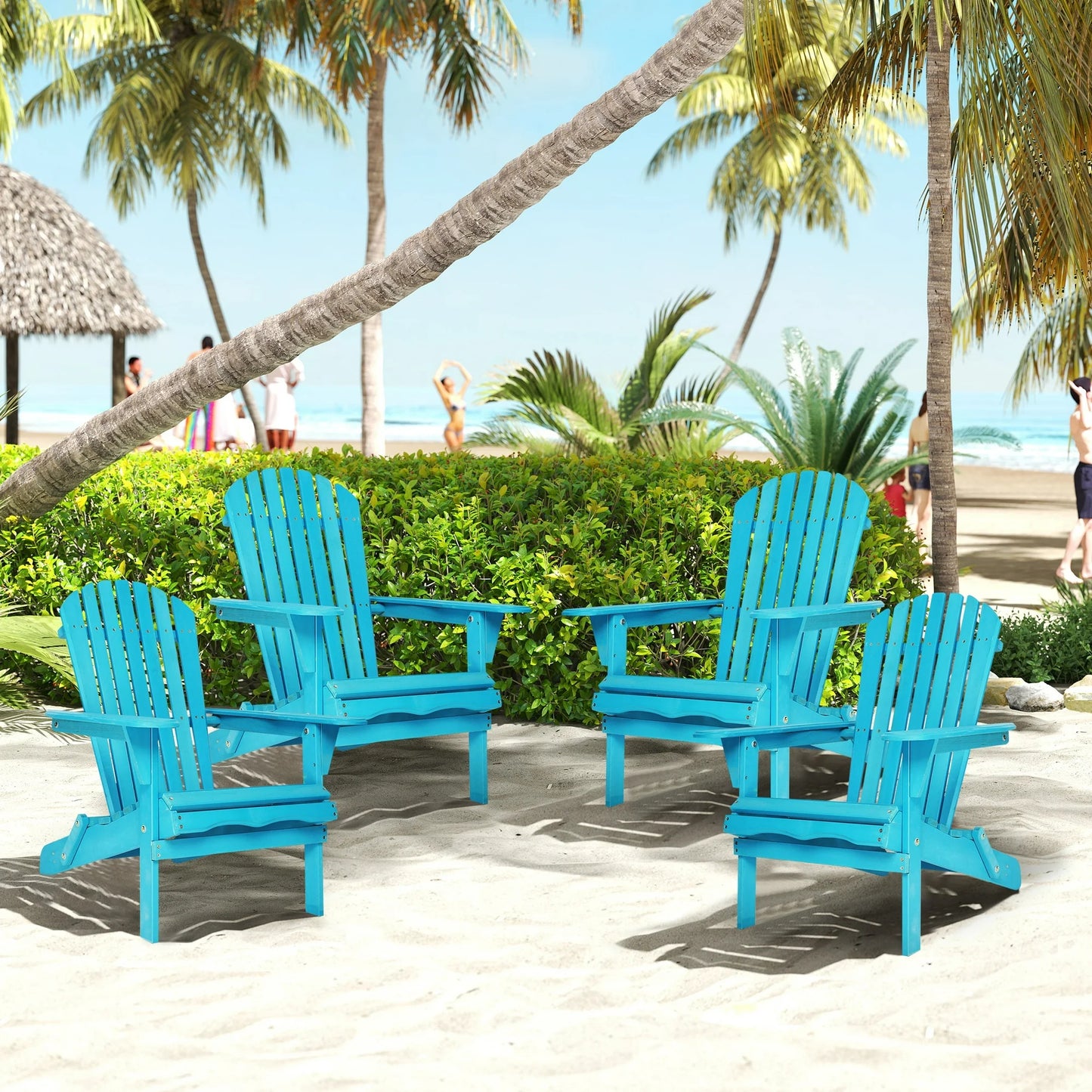 UHOMEPRO Folding Adirondack Chair Set of 4, Outdoor Weather Resistant Patio Lawn Chair, Wooden Fire Pit Chair for Outside Deck Garden Backyard Balcony, Patio Furniture Set Lounge Chairs, Gray A