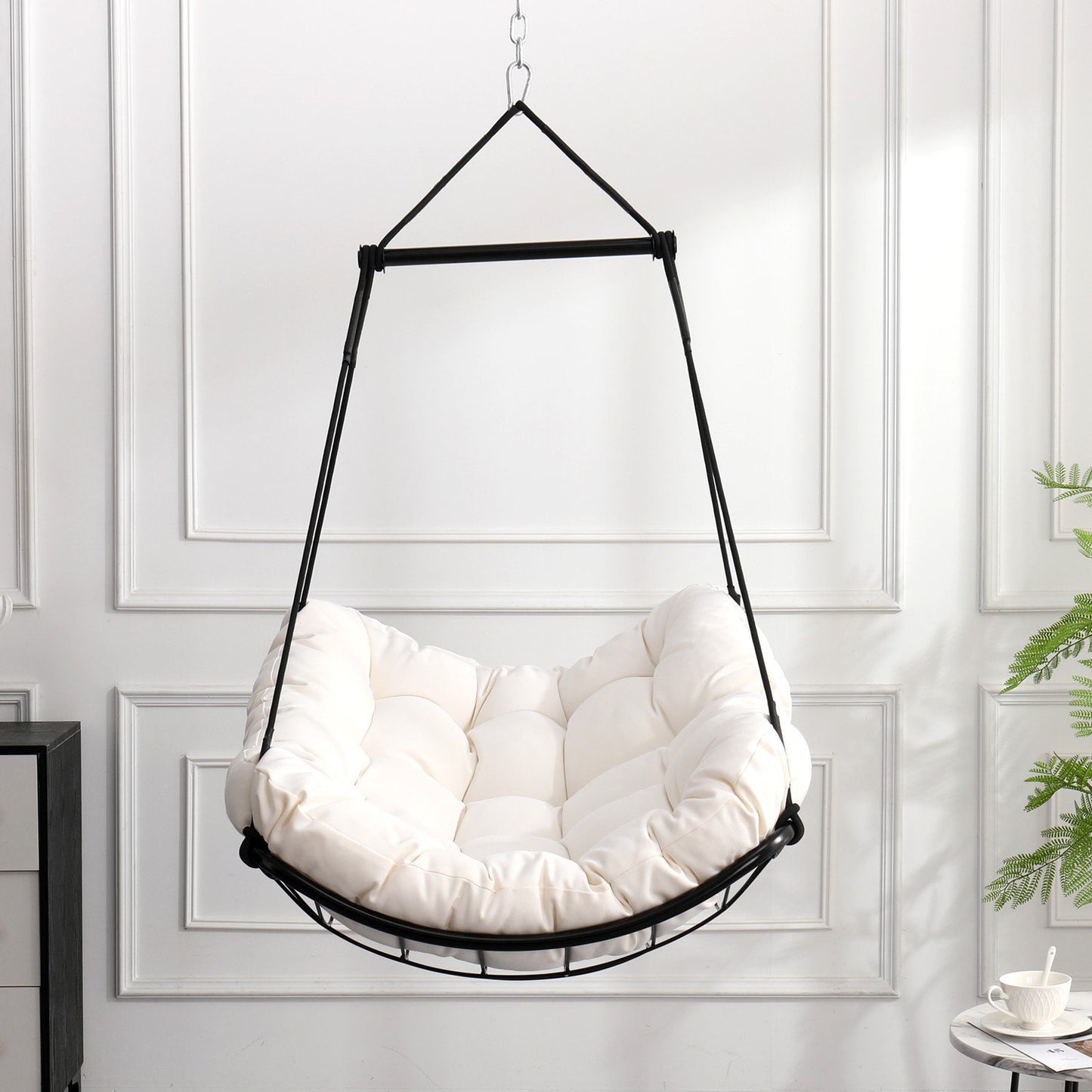 UHOMEPRO Hammock Chair Swing, Comfy Hanging Rope Swing Chair with Waterproof Cushion, Cotton Swivel Hammock Chair Swing Seat with Anti-Slip Safety Rings for Yard Bedroom Patio Porch Outdoor, Gray
