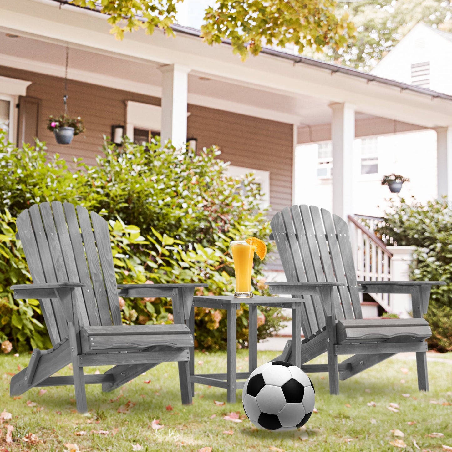 UHOMEPRO Outdoor Adirondack Chairs Set of 2, Weather Resistant Patio Lawn Chair, Wooden Folding Fire Pit Chairs for Outside Deck Garden Backyard Balcony, Patio Furniture Set Lounge Chairs, Gray B