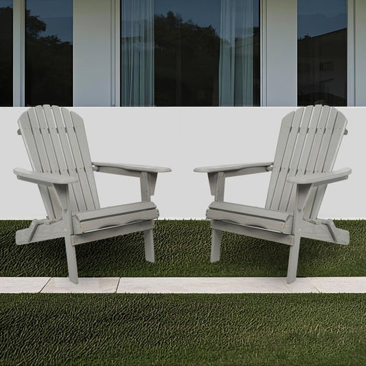 UHOMEPRO Outdoor Adirondack Chairs Set of 2, Weather Resistant Patio Lawn Chair, Wooden Folding Fire Pit Chairs for Outside Deck Garden Backyard Balcony, Patio Furniture Set Lounge Chairs, Gray