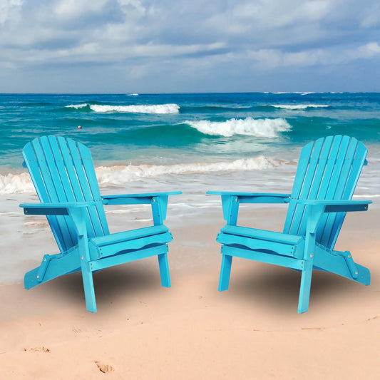 UHOMEPRO Outdoor Adirondack Chairs Set of 2, Weather Resistant Patio Lawn Chair, Wooden Folding Fire Pit Chairs for Outside Deck Garden Backyard Balcony, Patio Furniture Set Lounge Chairs, Blue
