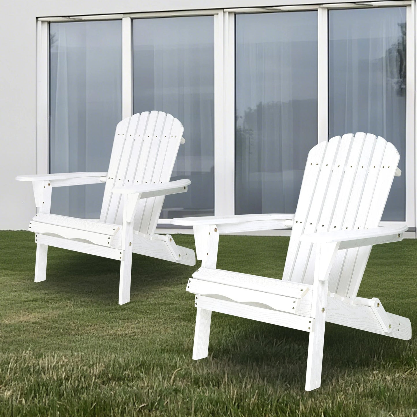 UHOMEPRO Outdoor Adirondack Chairs Set of 2, Weather Resistant Patio Lawn Chair, Wooden Folding Fire Pit Chairs for Outside Deck Garden Backyard Balcony, Patio Furniture Set Lounge Chairs, White