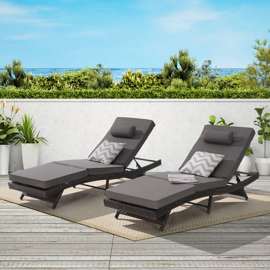 UHOMEPRO Outdoor Chaise Lounge Set of 2, All-Weather Wicker Long Reclining Chair, Patio Lounger Recliner for Poolside, Patio, Backyard, Max Weight 600 lbs | Waterproof | Easy to Assemble, Dark Gray