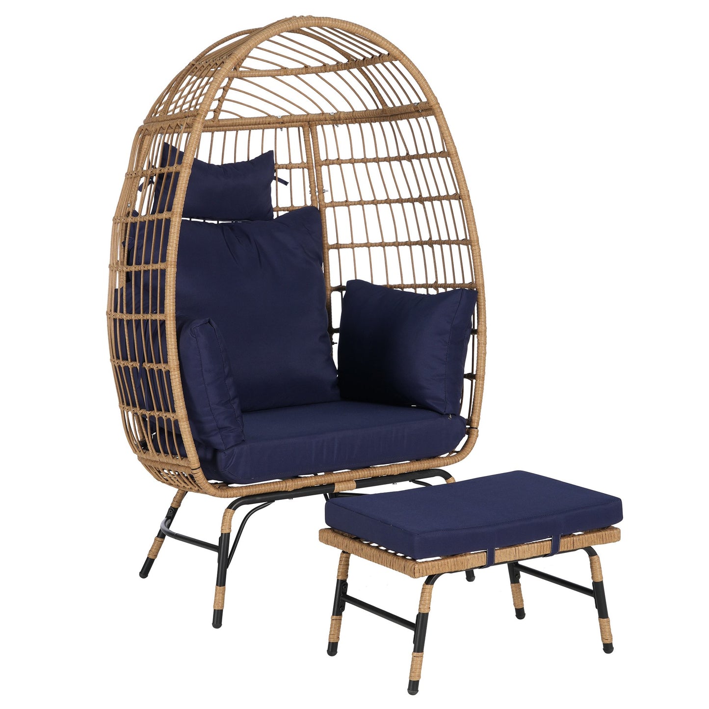 UHOMEPRO Oversized Wicker Egg Chair with Ottoman, Outdoor Patio Lounge Chair with Thick Cushions, Outdoor Indoor Large Rattan Egg Chair for Bedroom Patio Balcony Front Porch Garden, Light Gray