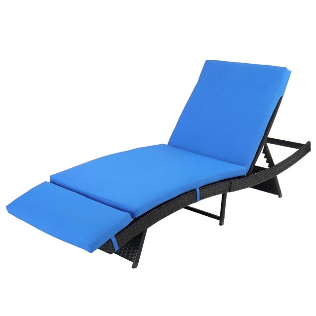 UHOMEPRO Pool Chaise Lounge Chairs, Outdoor Loungers Patio Furniture Sets for Backyard Poolside Porch, Couch Cushioned Recliner with Adjustable Back, Armrest, Removable Cushion, 1PC,Blue