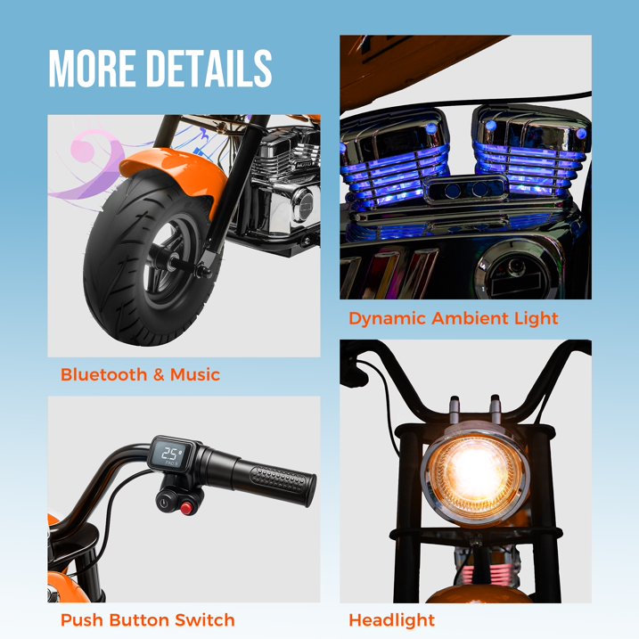 36V Electric Dirt Bike for Kids Teens, 350W Brushless Motor Ride On Motorcycle, 15.5 MPH, Rear Suspension, Bluetooth Music, Rubber Tires, Ride On Electric Motorcycle Toy for 8+ Yrs Boys Girls