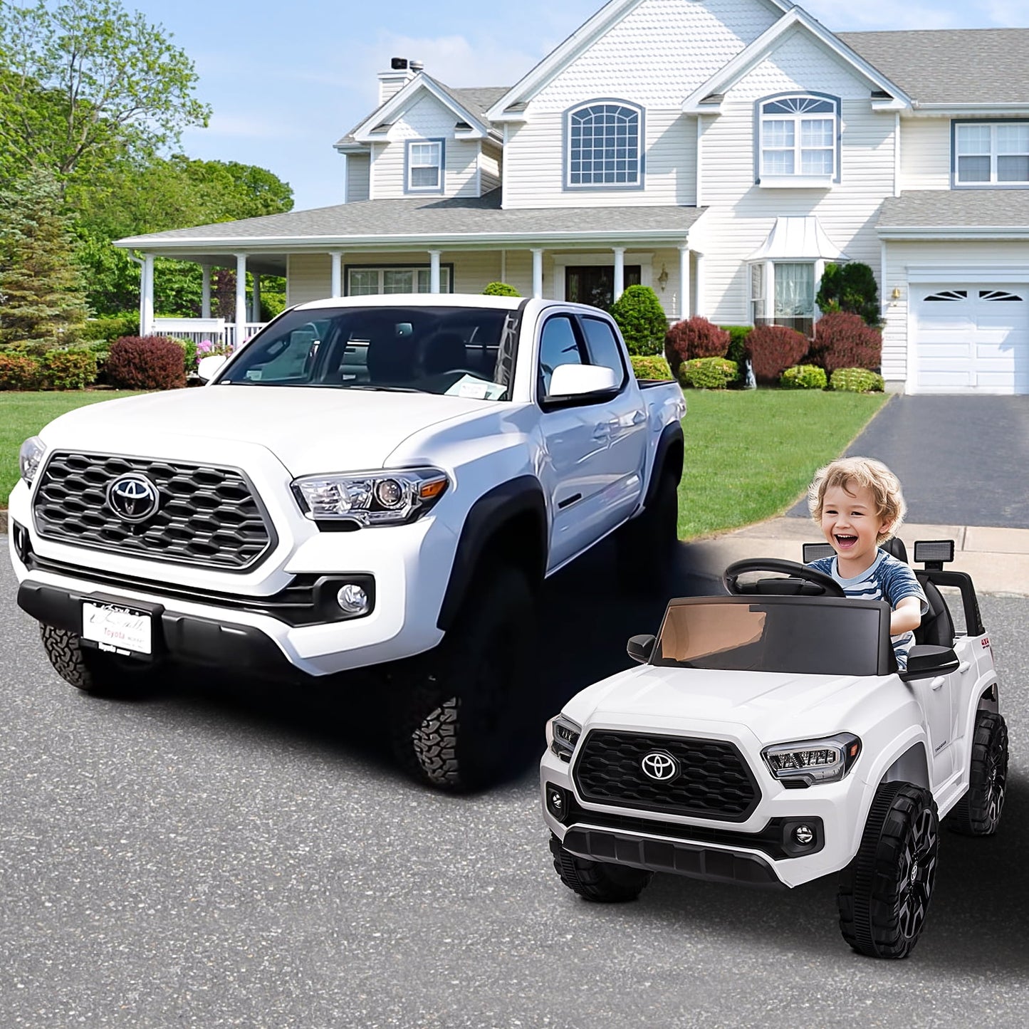 Toyota Tacoma Ride on Cars for Boys, 12V Powered Kids Ride on Cars Toy with Remote Control, White Electric Vehicles Ride on Truck with Headlights/Music Player for 3 to 5 Years Old Boy Girls GTIN:08043618885616