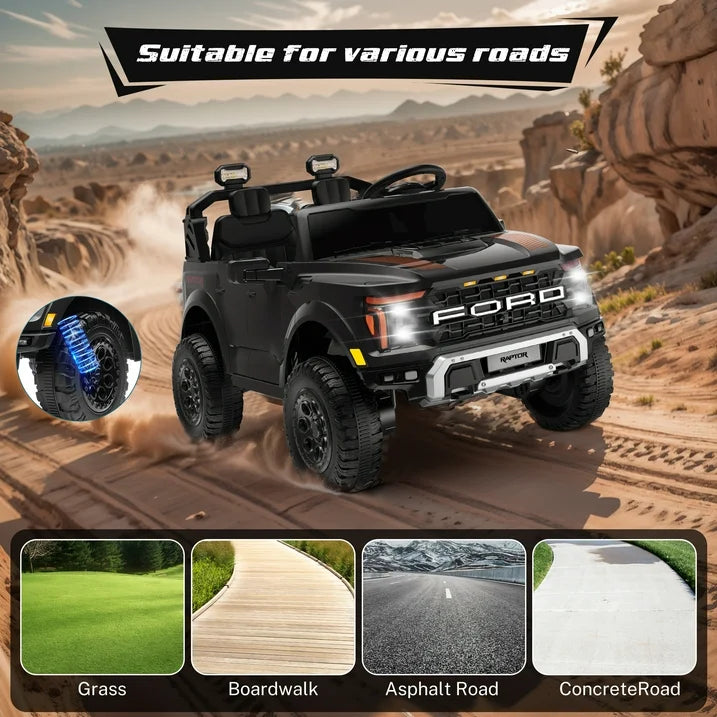 Ford 24V Ride on Toy Cars 2 Seater for Big Kids, Licensed F150 Raptor Powered Ride on Truck with Remote Control