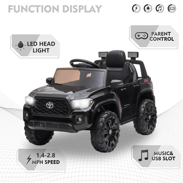 Toyota Tacoma Ride on Cars for Boys, 12V Powered Kids Ride on Cars Toy with Remote Control, Black Electric Vehicles Ride on Truck with Headlights/Music Player for 3 to 5 Years Old Boy Girls GTIN:08043618885258