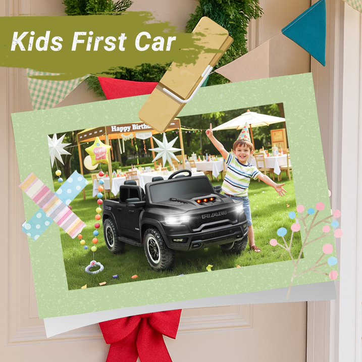 RAM 1500 24V Powered Ride on Cars for Kids, Extra large Real 2 Seat Ride on Toys with Remote Control, LED Light, MP3 Player, Electric Vehicles Ride on Truck for Boys Girls Gifts, Black