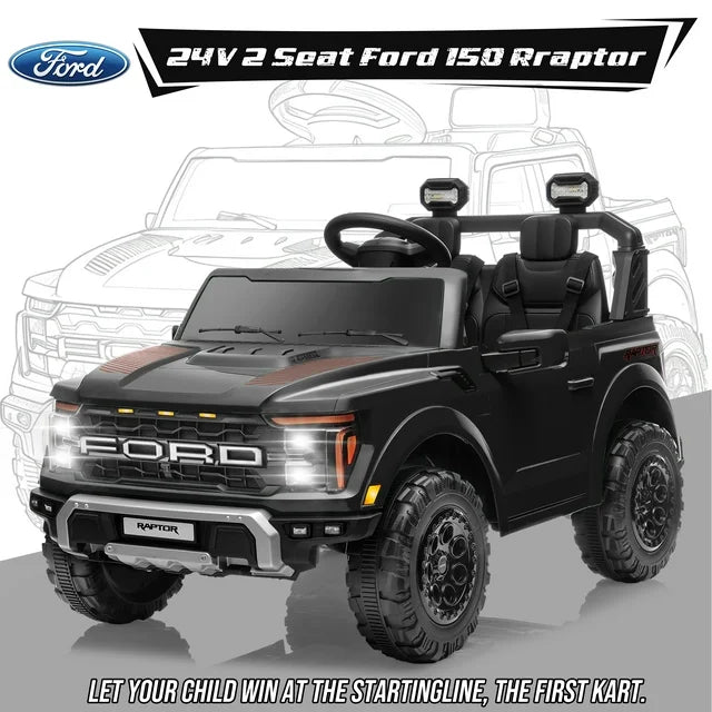 Ford 24V Ride on Toy Cars 2 Seater for Big Kids, Licensed F150 Raptor Powered Ride on Truck with Remote Control