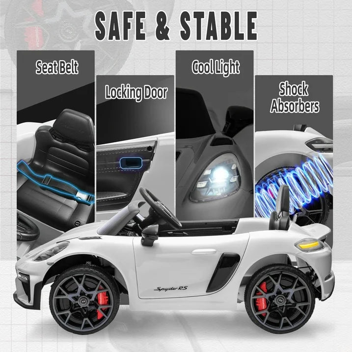Porsche 718 Kids Ride On Toy, Electric Car for Toddlers with Remote Control, 4 Wheel Suspension, Bluetooth, Music, LED, Safety Belts, Kids Sports Ride on Car for Toddler 3-6 Yrs Boys Girls Gifts
