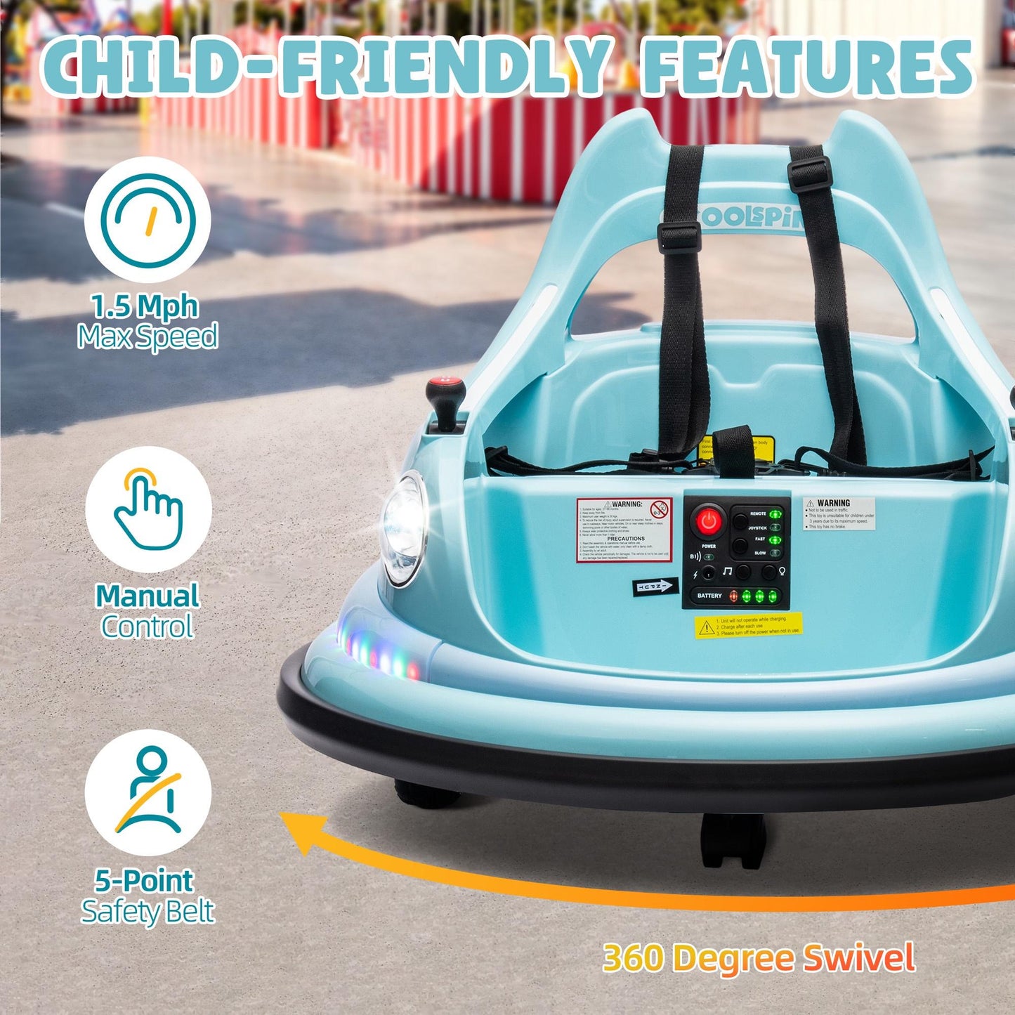 Kids Bumper car, 12V Electric Ride on Bumper Car with Remote Control, LED Lights, Safety Belt, Music and 360 Degree Spin, Battery Power Ride on Toys for Kids Toddler, ASTM Certified, Blue