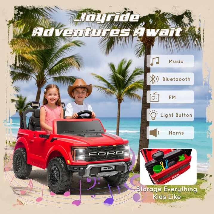Ford F150 Raptor 24V Powered Ride on Cars for Kids, 2 Seater Extra large Real Ride on Truck Toys with Remote Control, Bluetooth, LED, Truck Storage, Electric Vehicles Ride on Truck for Boys, Girls