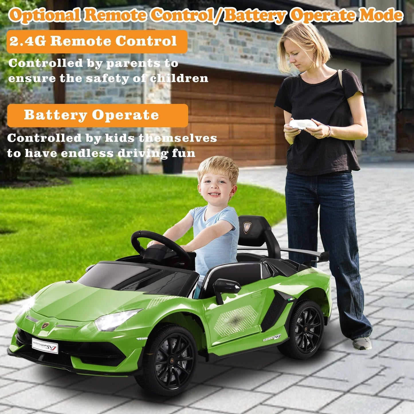Lamborghini 24V Kids Ride on Cars, Powered Electric Cars for Kids 3-5 Boy Girl Gift, Lamborghini Xago 4 Wheels Battery Ride on Toy Cars With Remote Control, Bluetooth, LED Lights, Green