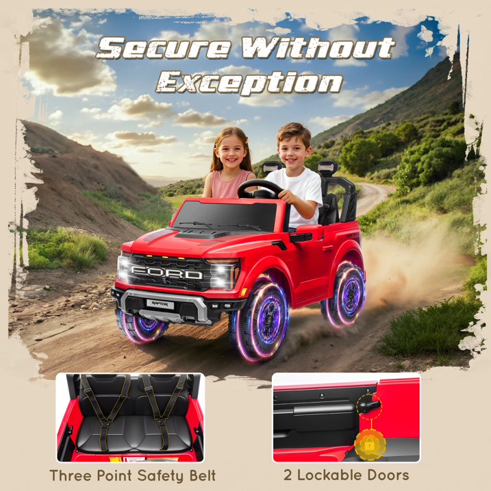 Ford F150 Raptor 24V Powered Ride on Cars for Kids, 2 Seater Extra large Real Ride on Truck Toys with Remote Control, Bluetooth, LED, Truck Storage, Electric Vehicles Ride on Truck for Boys, Girls