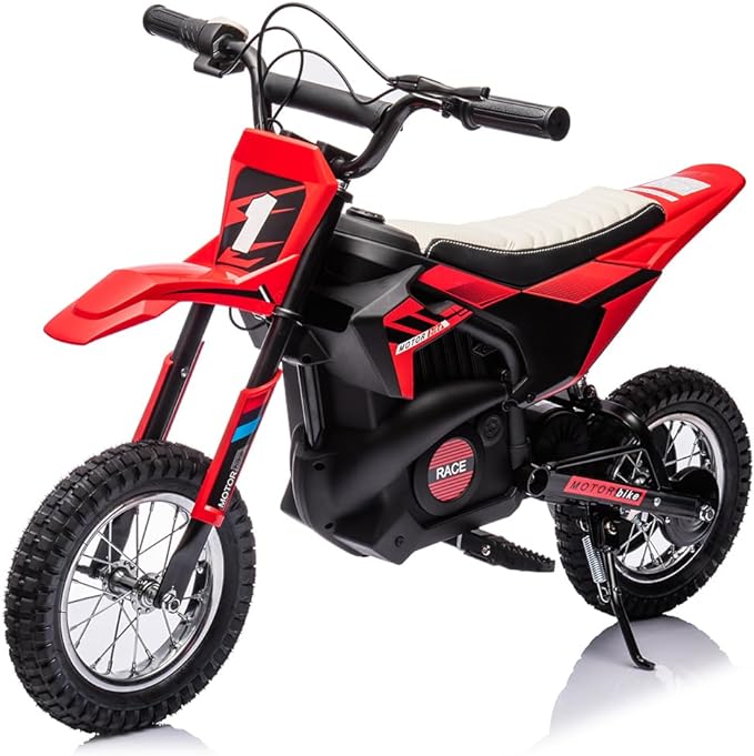 24V Electric Dirt Bike for Age 13+, 250W Battery Powered Ride On Motorcycle Toy with Twist Grip Throttle, Hand-operated Rear Brake, Chain-driven Motor, Rear Wheel Suspension, White